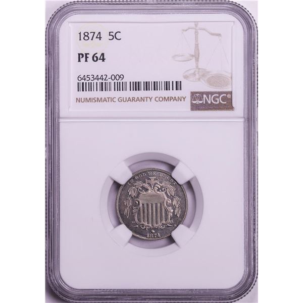 1874 Proof Shield Nickel Coin NGC PF64