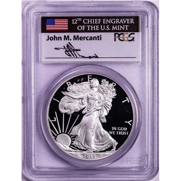 2015-W $1 Proof American Silver Eagle Coin PCGS PR70DCAM FDOI Mercanti Signature