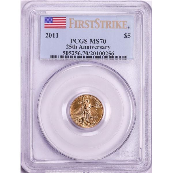 2011 $5 American Eagle Gold Coin PCGS MS70 First Strike