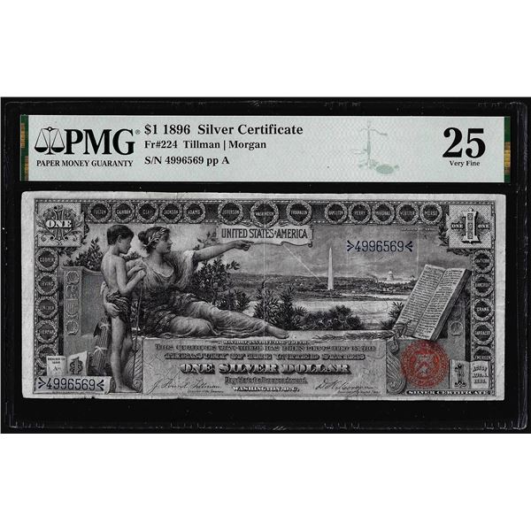 1896 $1 Educational Silver Certificate Note Fr.224 PMG Very Fine 25