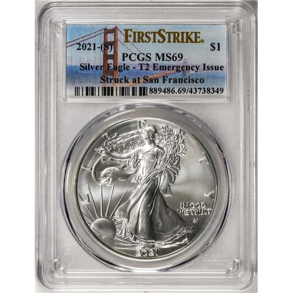 2021-(S) Type 2 $1 American Silver Eagle Coin PCGS MS69 First Strike Emergency Issue