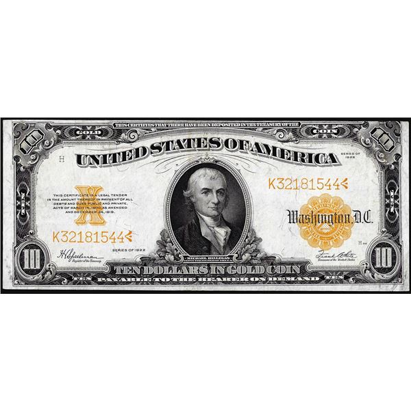 1922 $10 Gold Certificate Note