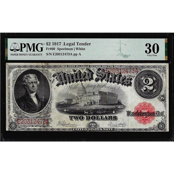 1917 $2 Legal Tender Note Fr.60 PMG Very Fine 30