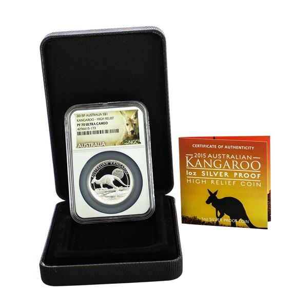 2015P Australia $1 Proof Kangaroo High Relief 1oz Silver Coin NGC PF70 Ultra Cameo