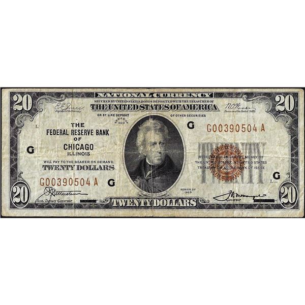 1929 $20 Federal Reserve Bank Note Chicago