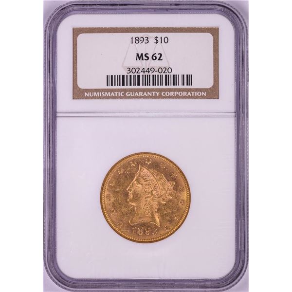 1893 $10 Liberty Head Eagle Gold Coin NGC MS62