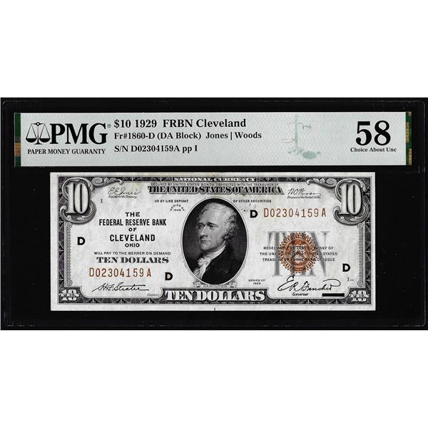 1929 $10 Federal Reserve Bank Note Cleveland Fr.1860-D PMG Ch. About Uncirculated 58