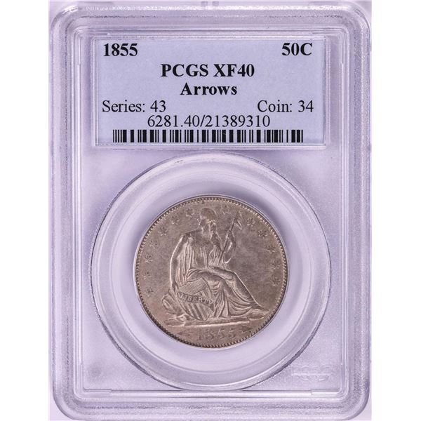 1855 Arrows Seated Liberty Half Dollar Coin PCGS XF40
