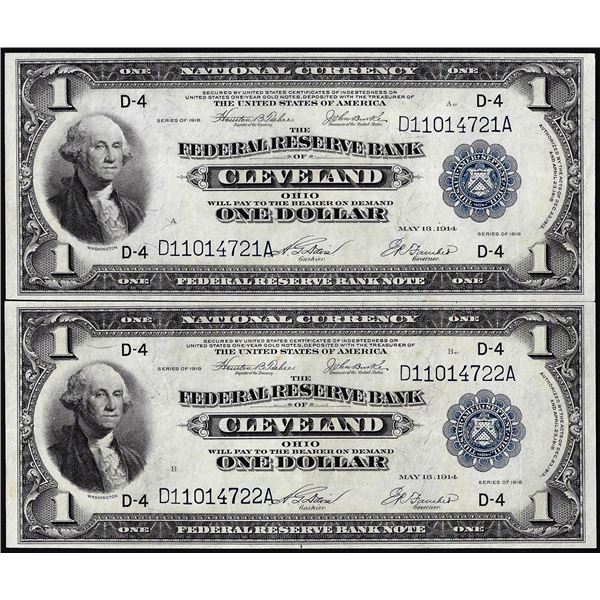 Lot of (2) Consecutive 1918 $1 Federal Reserve Bank Notes Cleveland