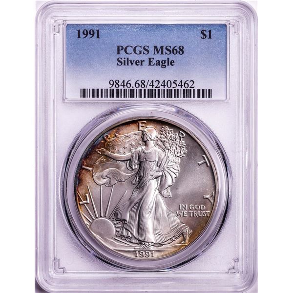 1991 $1 American Silver Eagle Coin PCGS MS68 Nice Toning