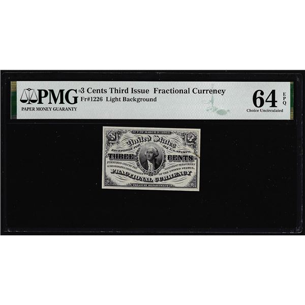 1863 Third Issue Three Cents Fractional Note Fr.1226 PMG Choice Uncirculated 64EPQ