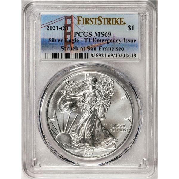 2021-(S) Type 1 $1 American Silver Eagle Coin PCGS MS69 First Strike Emergency Issue