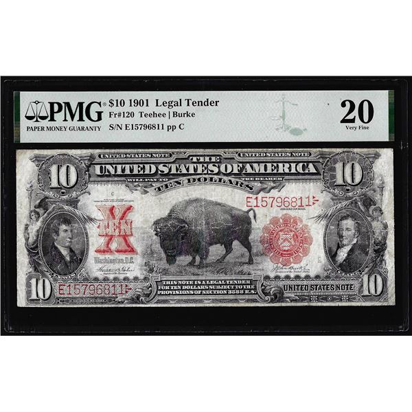 1901 $10 Bison Legal Tender Note Fr.120 PMG Very Fine 20