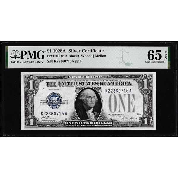 1928A $1 Funnyback Silver Certificate Note Fr.1601 PMG Gem Uncirculated 65EPQ