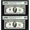 Image 1 : Lot of (2) Consecutive 1950 $10 Federal Reserve Notes STL PMG Gem Uncirculated 66EPQ