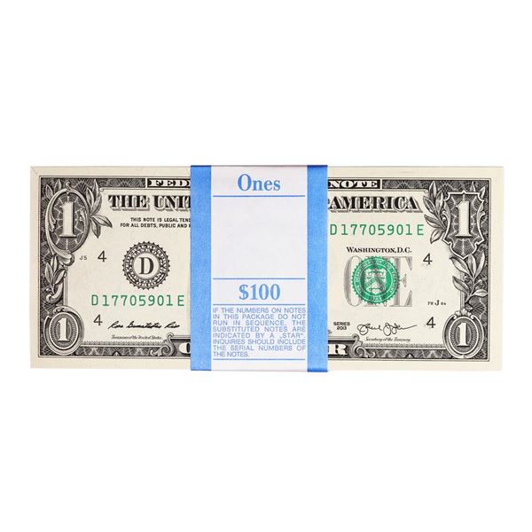 Pack of (100) Uncirculated Consecutive 2013 $1 Federal Reserve Notes Cleveland