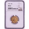 Image 1 : 1912 $5 Indian Head Half Eagle Gold Coin NGC MS61