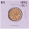 Image 1 : 1892-CC $5 Liberty Head Half Eagle Gold Coin