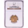 Image 1 : 1912 $5 Indian Head Half Eagle Gold Coin NGC MS61