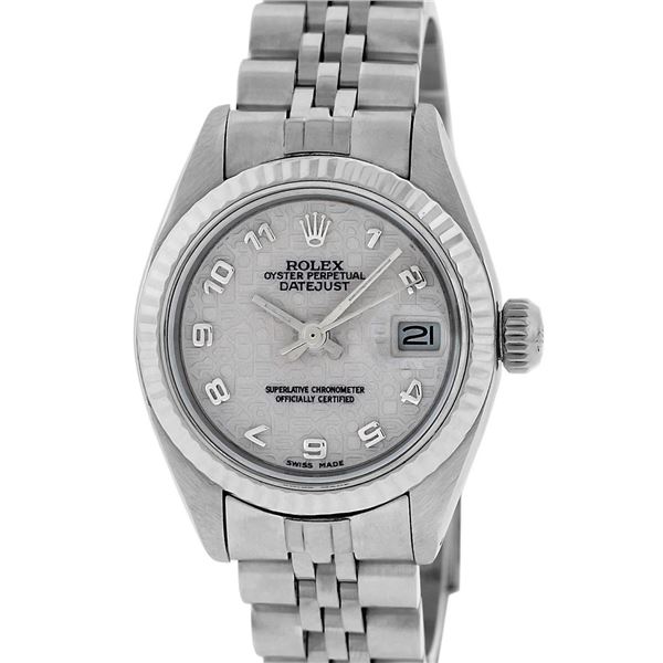 Rolex Midsize Stainless Steel Cream Arabic Jubilee Dial Datejust Wristwatch