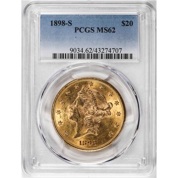 1898-S $20 Liberty Head Double Eagle Gold Coin PCGS MS62