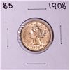 Image 1 : 1908 $5 Liberty Head Half Eagle Gold Coin