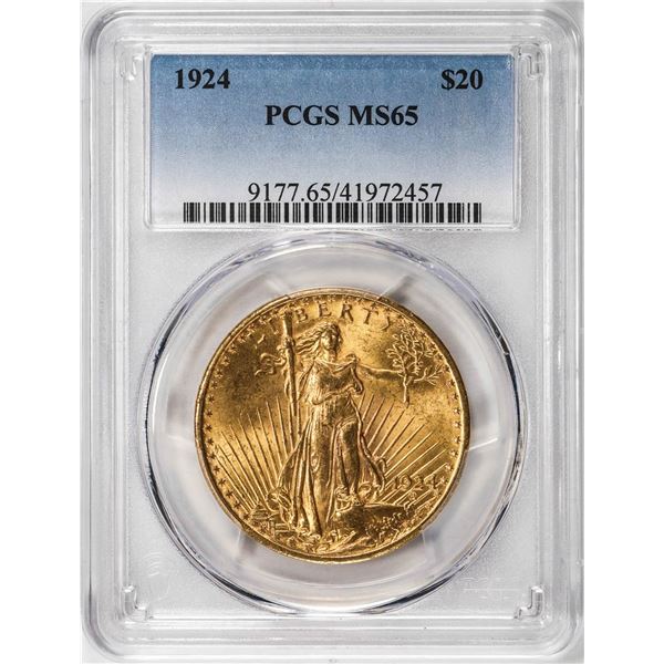 1924 $20 St Gaudens Double Eagle Gold Coin PCGS MS65