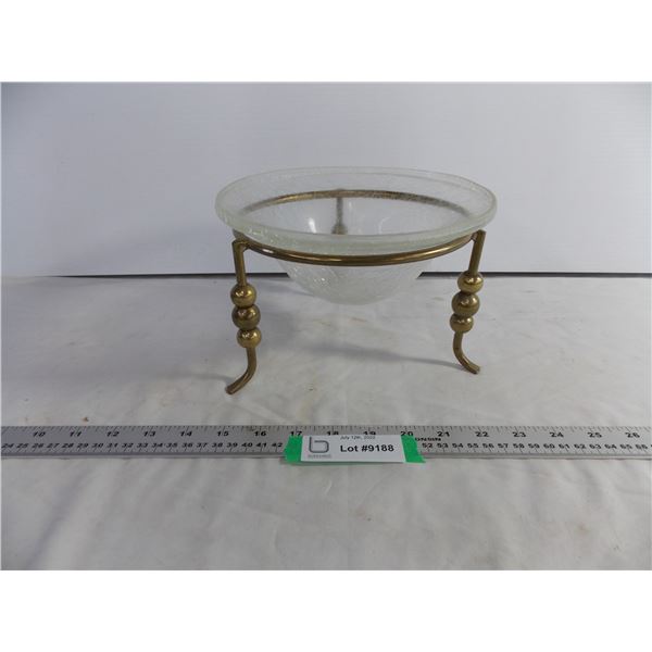 Crackle Glass Dish in Brass Holder