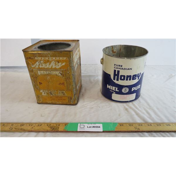 Nash's Tea tin and Honey bucket