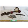 Image 1 : Vintage car lights and (2) Sad irons with (3) box cutters