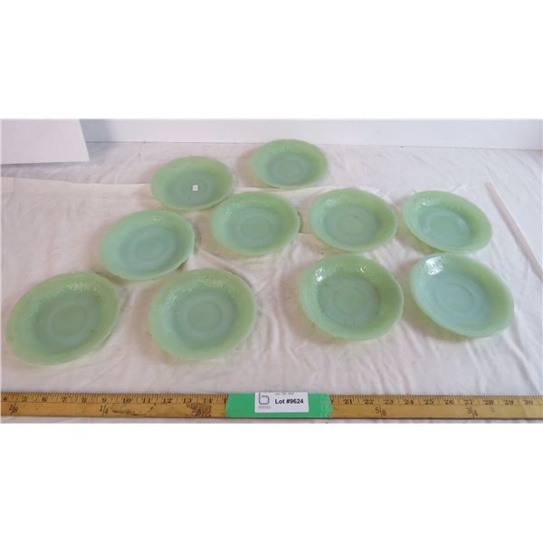 (10) Green Delphite Fire King plates