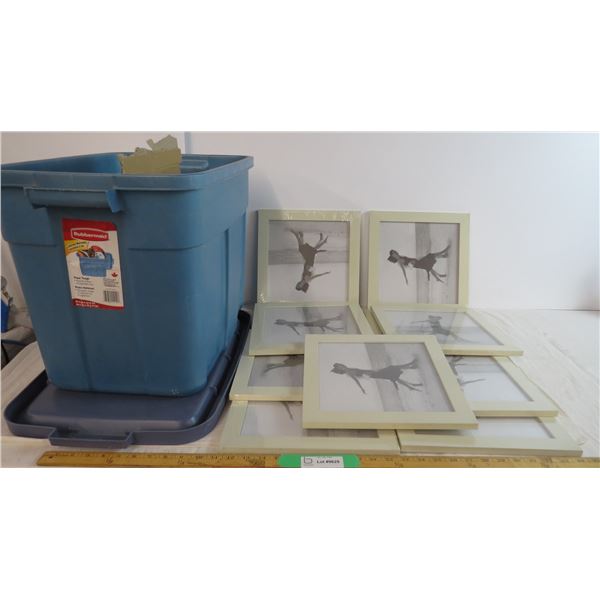 *(11) Wooden Picture Frames and Rubbermaid tote