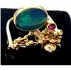 Image 1 : 18K Solid Yellow Gold Ladies Ring w/Luminous Black Opal & Genuine Ruby