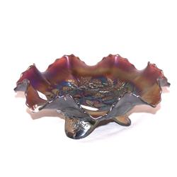Northwood Three Fruit Medallion Carnival Glass Footed Bowl