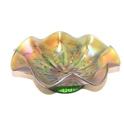 Northwood Green Carnival Glass Bowl, Octet Pattern 
