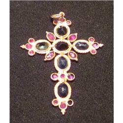 18k Gold Cross Pendent with Stones