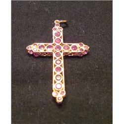 18k Gold Cross Pendent with Stones