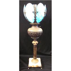 Victorian Blue Slag Glass Oil Parlor Lamp