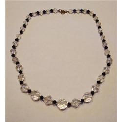 Cut Crystal & Black Bead 16" Necklace