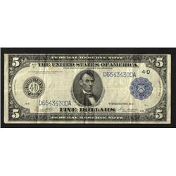 1914 Large Size $5 Blue Seal Cleveland Note