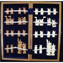 Ivory Carved Chess Set with Board Case