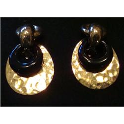 Stunning 14k Hammered Gold & Onyx Cowell & Hubbard Earrings