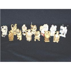 12 Carved Bone Asian Netsuke Figures 