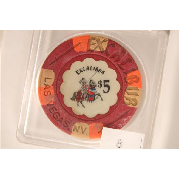 $5 EXCALIBER CASINO CHIP LAS VEGAS, NEVADA IN HARD
