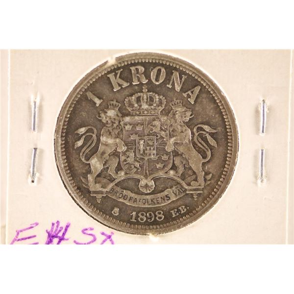 1898 SWEDEN SILVER 1 KRONA .1929 OZ. ASW