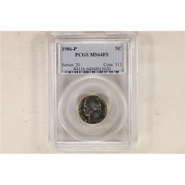1986-P JEFFERSON NICKEL PCGS MS64FS