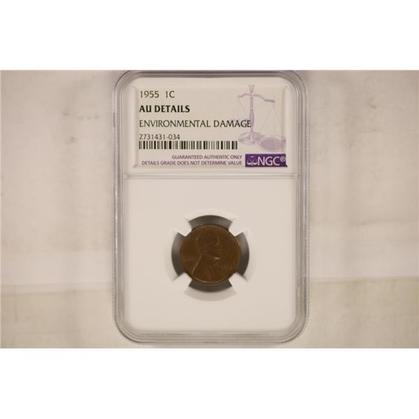 1955 LINCOLN WHEAT CENT NGC AU DETAILS