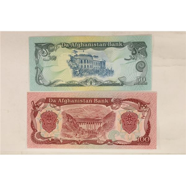 2 BANK OF AFGHANISTAN CRISP UNC BILLS: 50 AFCHANIS