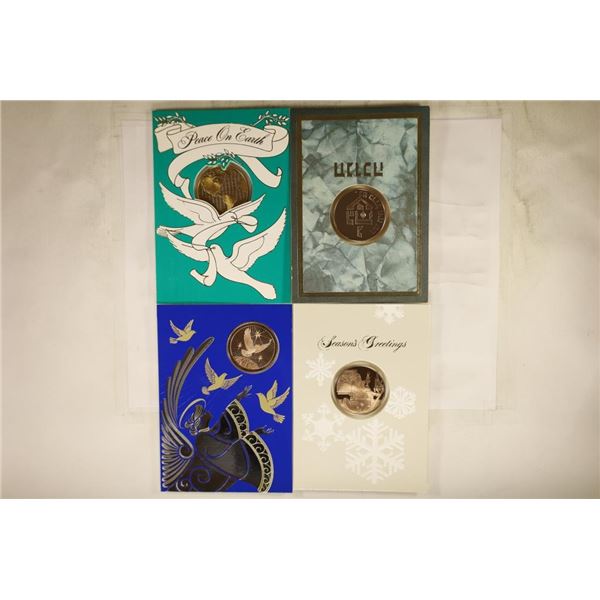 4 FRANKLIN MINT HOLIDAY CARDS WITH 1 1/2"