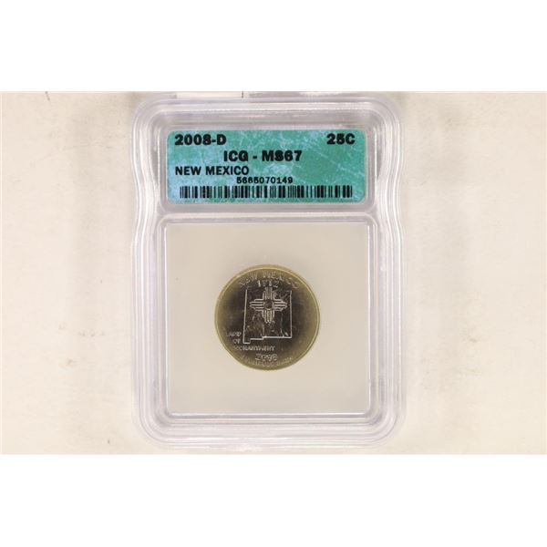 2008-D NEW MEXICO QUARTER ICG MS67 SOME YELLOWING